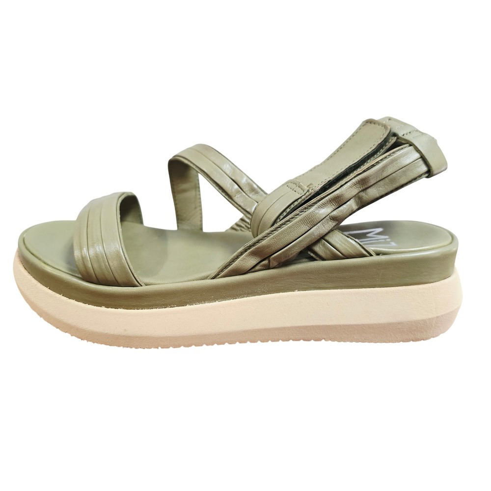 Miz Mooz Womens Olive Green Leather Platform Sandals Size 39 Hook Loop Strappy